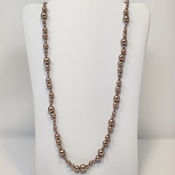 J Crew Champagne Glass Faux Pearl Strand Necklace Multi Size Beads Knotted - Picture 1 of 5